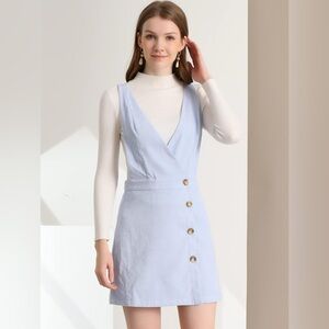 Allegra K Corduroy Mini VNeck Vintage ALine Bib Christmas Overall Pinafore Dress